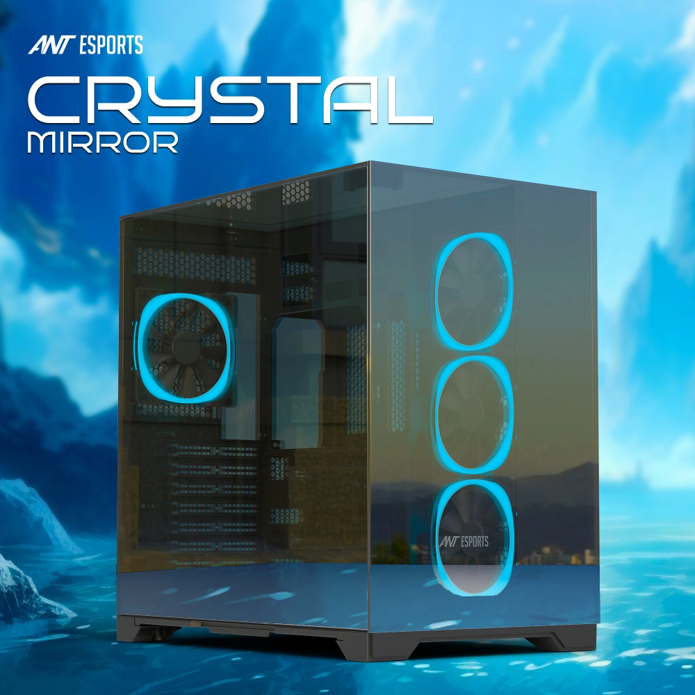 Ant Esports Gaming Cabinet Crystal Mirror Black view 4